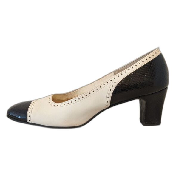 Vtg. 40s AirStep Snakeprint Spectator Cuban Heel Mid Height Pumps, Sz. 6 / 6.5 - Picture 4 of 14